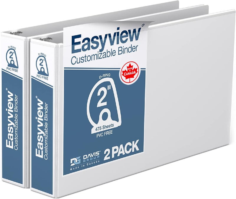 Davis Group Easyview Premium 2-Inch D-Ring Binders with Clear-View Covers, Spreadsheet-View Binders for School, Office, or Home, 11 Inches by 17 Inches, Pack of 2, 2", White - Image 1